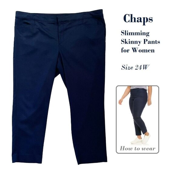 Chaps Slimming Skinny Pants for Women Plus Sz 24W Navy Blue in Polished Finish - Picture 1 of 9